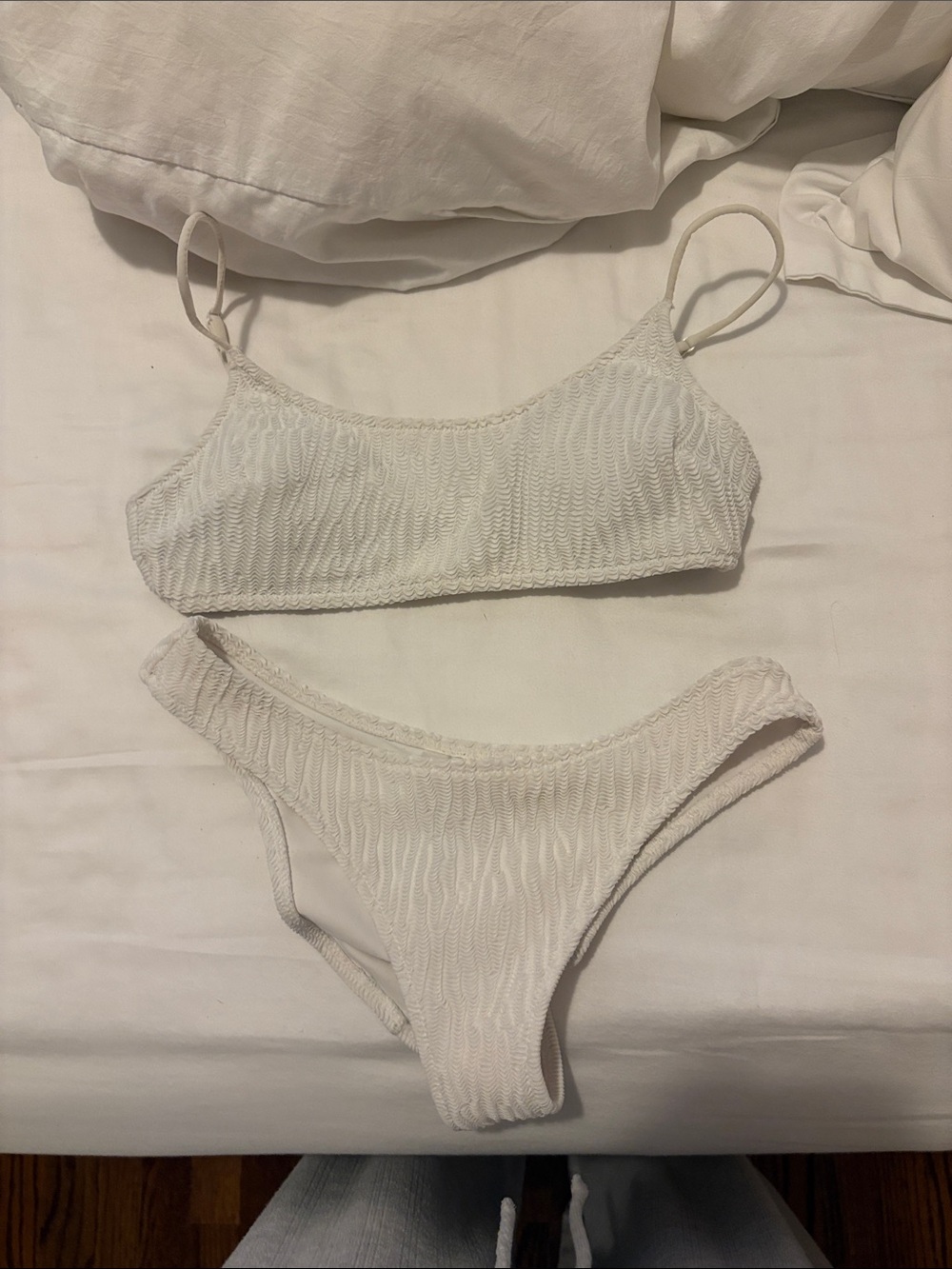 Textured Cream Bikini Set (Size: bottoms US 2, top US 4)